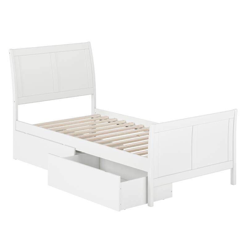 AFI Portland Twin XL Size Platform Bed with Matching Footboard & Storage in White