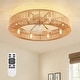 preview thumbnail 10 of 17, Boho Smart Gold Rattan Caged Drum Flush Mount Ceiling Fan