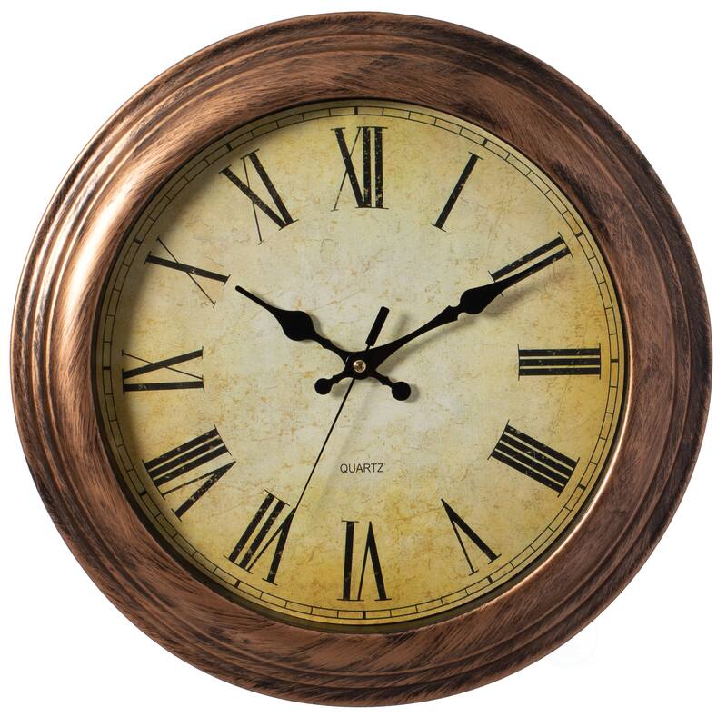 15.5 in Wall Clock for Home Kitchen Living/Dining Room Office Over Fireplace Decor, Easy to Read, Rustic Bronze, Non-Ticking