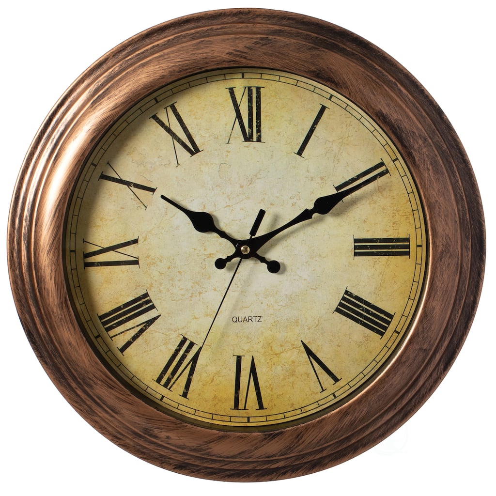 15.5 in Wall Clock for Home Kitchen Living/Dining Room Office Over Fireplace Decor, Easy to Read, Rustic Bronze, Non-Ticking