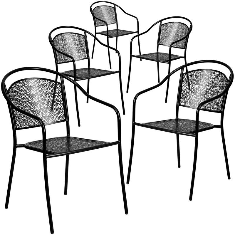 5 Pack Indoor-Outdoor Steel Patio Arm Chair with Round Back