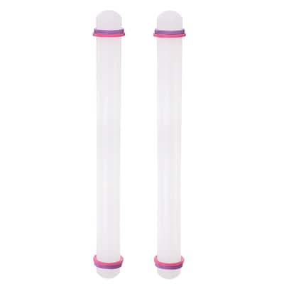2pcs Fondant Rolling Pin with Rings PP Non Stick for Baking, White