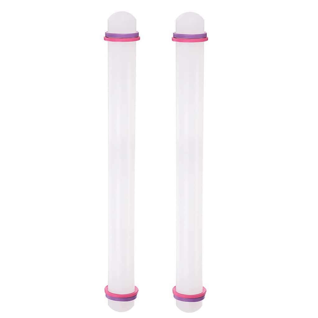 2pcs Fondant Rolling Pin with Rings PP Non Stick for Baking, White