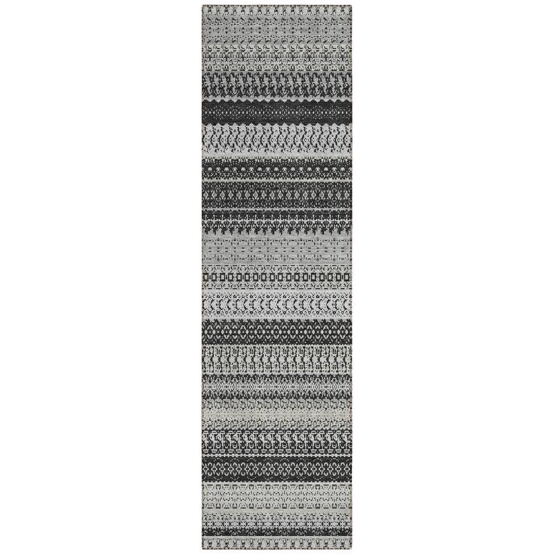 Machine Washable Indoor/ Outdoor Chantille Moroccan Stripes Rug - Black - 2'3" x 7'6"