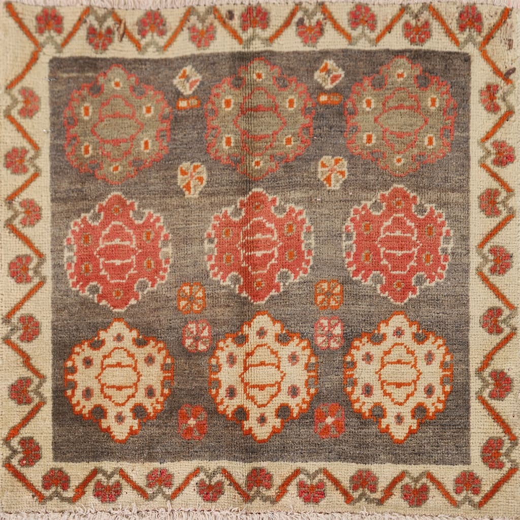 Shiraz Persian Vintage Square Rug Handmade Multi-Color Wool Carpet - 2'1" x 1'10"