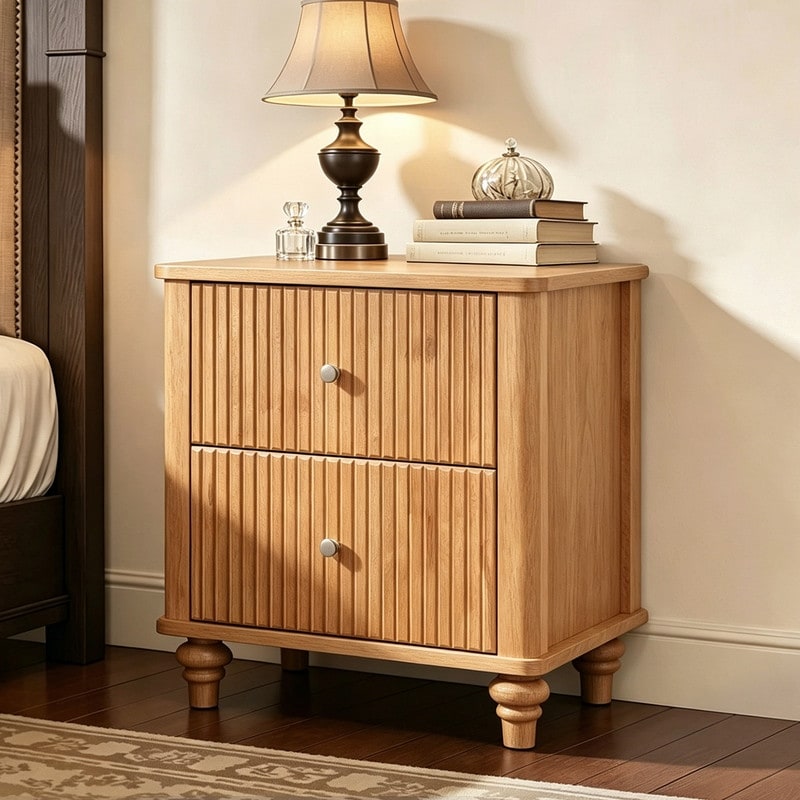 Mid Century Modern 3-Drawer Fluted Nightstand for Living Room and Bedroom Use
