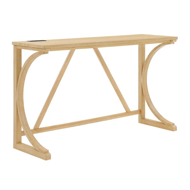 59" Bar Table Set with Power Outlet, Industrial Breakfast Table with 3 Stools, 4 Piece Counter Height Bar Table and Chair Set