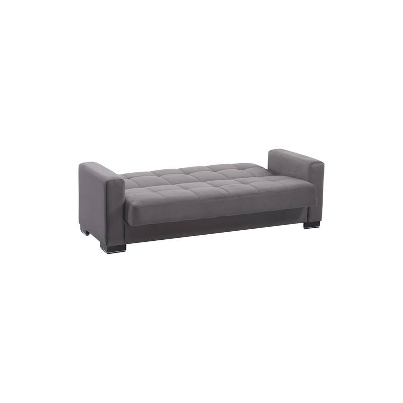 HomeRoots 87" Gray Microfiber Convertible Futon Sleeper Sofa And Toss Pillows With Storage