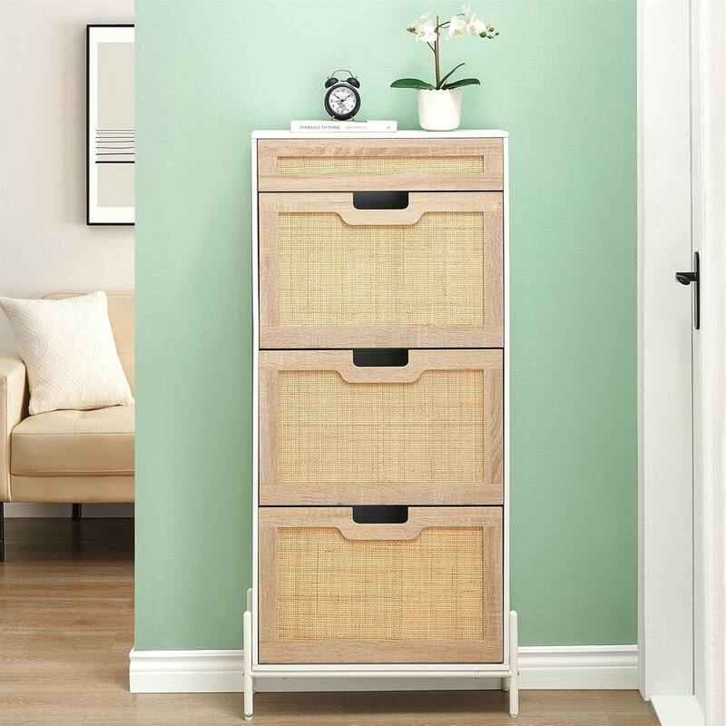 Rattan Shoe Cabinet for Entryway - White