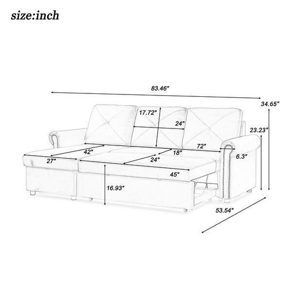 Elegant Sleeper Sofa Bed Convertible Sectional Couch 3seater Lshape