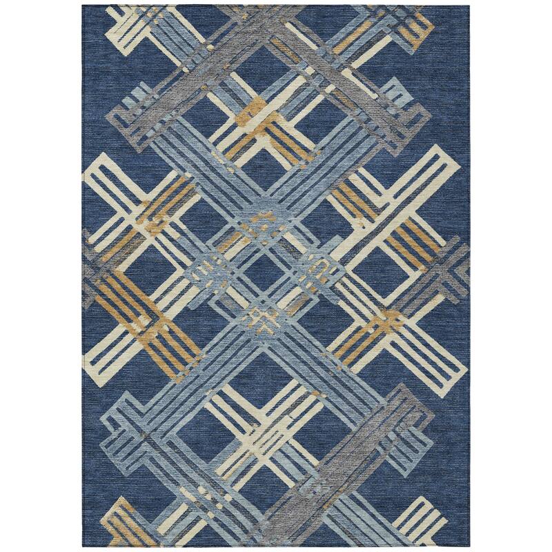 Machine Washable Indoor/ Outdoor Modern Trellis Chantille Rug