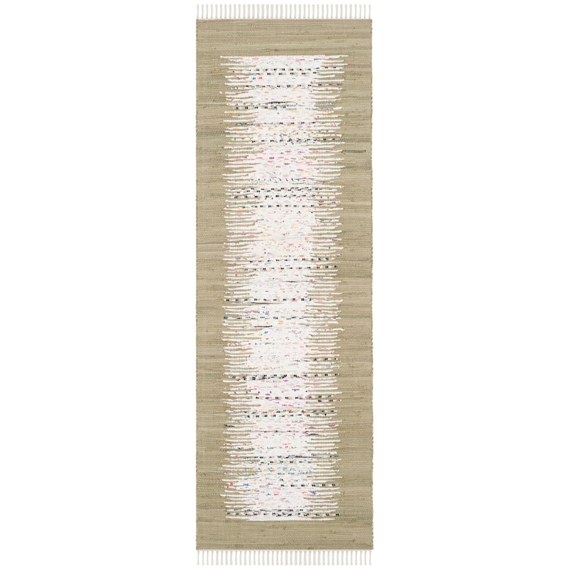 SAFAVIEH Handmade Flatweave Montauk Sidney Cotton Rug - 2'3" x 9' Runner - Ivory/Olive