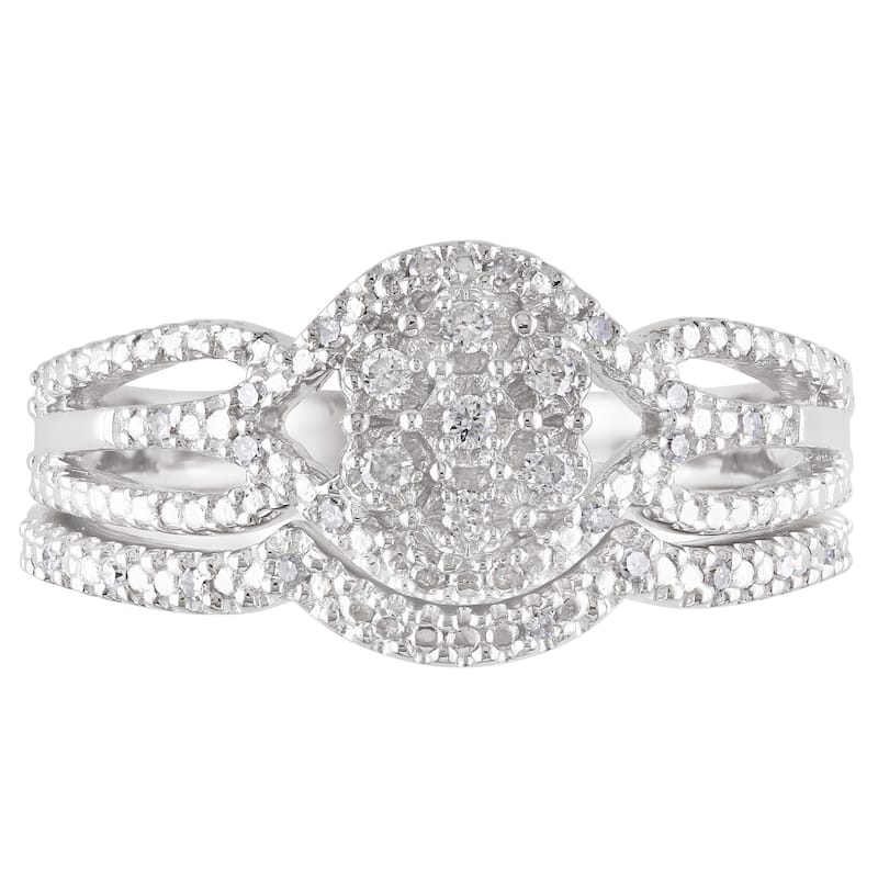 Miadora Sterling Silver 1/7ct TDW Diamond Cluster Split Shank Bridal Ring Set