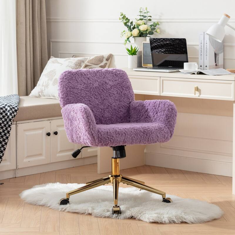 Gold Metal Base Office Chair, Adjustable Swivel Desk Chair with Recline Function, Comfortable Vanity Chair for Bedroom