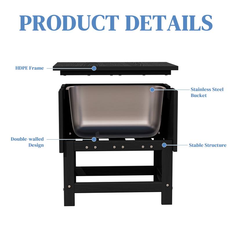 Outdoor Patio Weather Resistant HDPE Coffee & Side Table, Build-in Stainless Steel Cooler Bucket