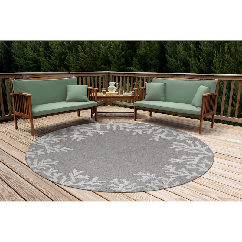 Liora Manne Capri Coral Border Indoor/Outdoor Rug - 5' Round - Silver