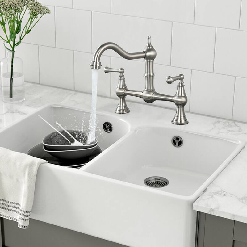 WOWOW 8 inch Centerset Bridge Kitchen Faucet 2 Handles