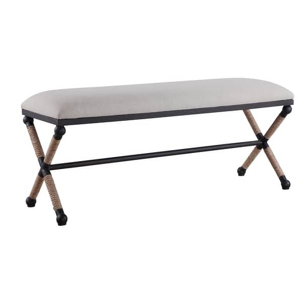 slide 2 of 9, Uttermost Firth 48" Wide Iron Framed Fabric Upholstered Bench Neutral Oatmeal