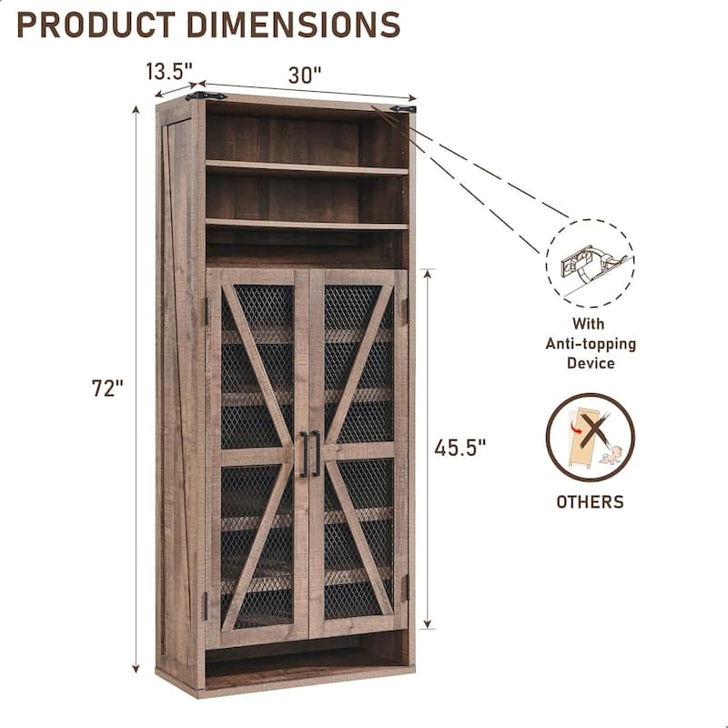 72" Tall Farmhouse Shoe Cabinet, Rustic Wooden Shoe Organizer
