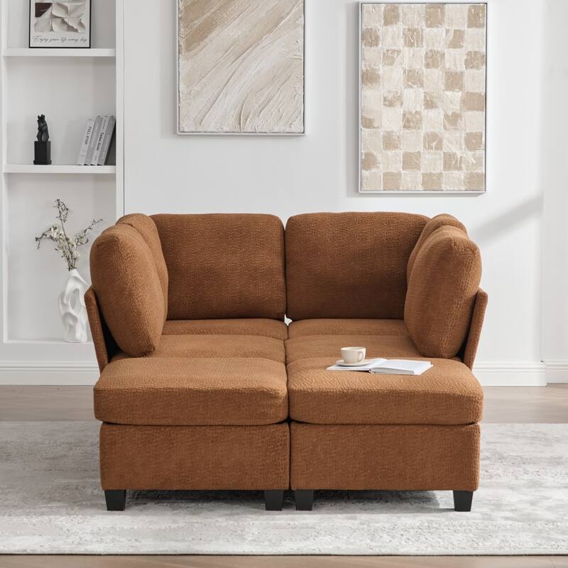 Freely Combinable Convertible Modular Sectional Sofa with Storage Ottomans