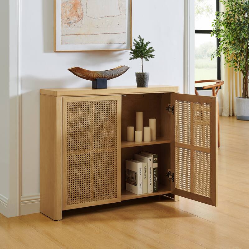 Rossetta 2-Door Mid Century Retro Modern Rattan Sideboard Buffet Cabinet