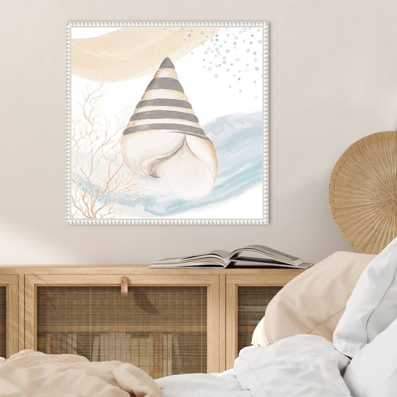 Ocean Oasis Wave Tropical Shell II by Patricia Pinto Framed Canvas Wall Art Print - Sylvie Beaded White
