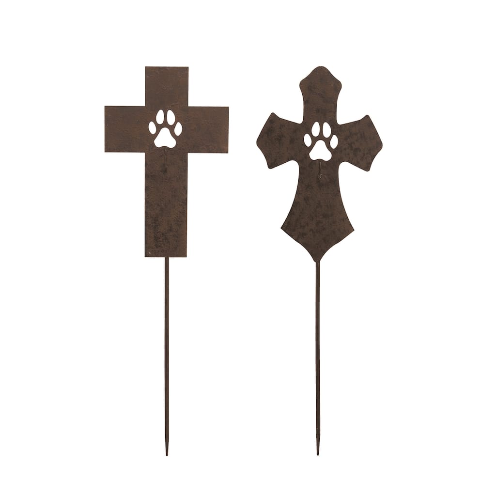 Transpac Metal Foot Print Cross Y/S Set of 2 Spring Home Decorations