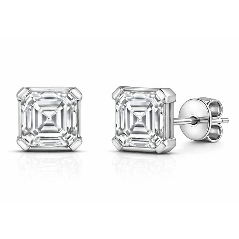 Auriya 14k Gold Lab Grown Asscher Diamond Stud Earrings 0.50 to 8.00 ct. tw. Push-Back (F-G VS) - White - White - 6