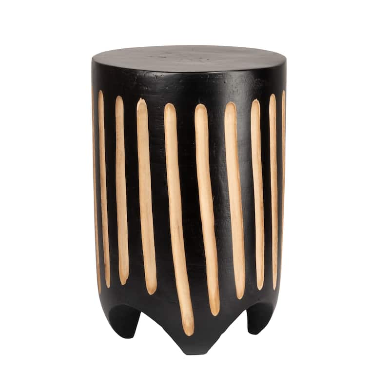 Hand-Carved Wood Stool - 11.81"L x 11.81"W x 17.71"H