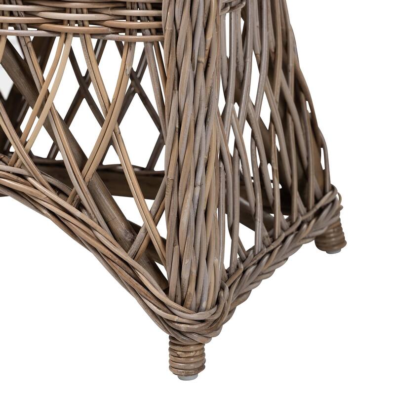 Debra Natural Rattan Armchair - Handwoven Open-Weave Wicker Armchair with Curved Silhouette & Removable Cushion