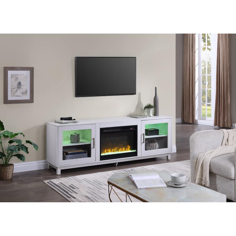 Summit 70" Wide White Walnut Finish TV Stand Console with Fireplace and Heater