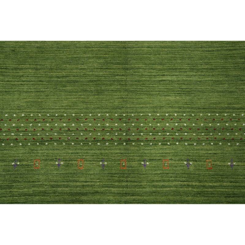 Hand Knotted Oriental 100% Wool Carpet Tribal Animal Pictorial Green Gabbeh Area Rug - 9' 0'' X 5' 10''