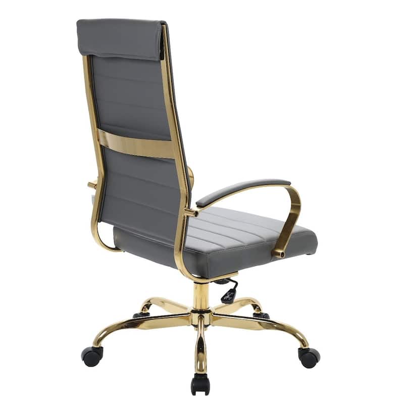 LeisureMod Benmar High-Back Leather Office Chair With Gold Frame - Red - 24.5"Dx22.5"Wx46"H
