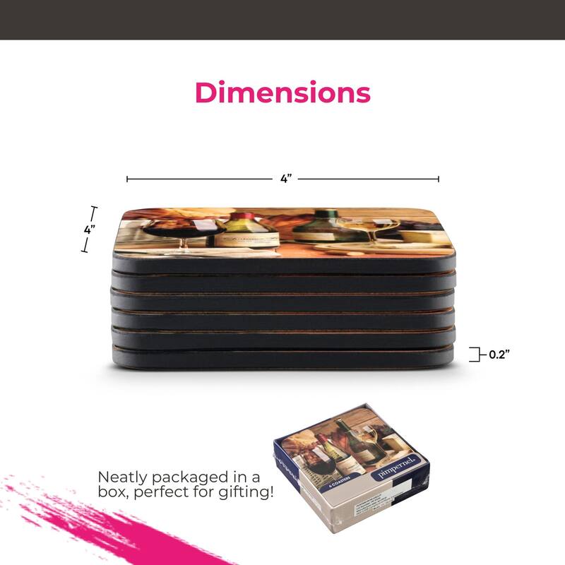 Pimpernel Set of 6 Artisanal Wine Coasters - 4 Inches Sq.