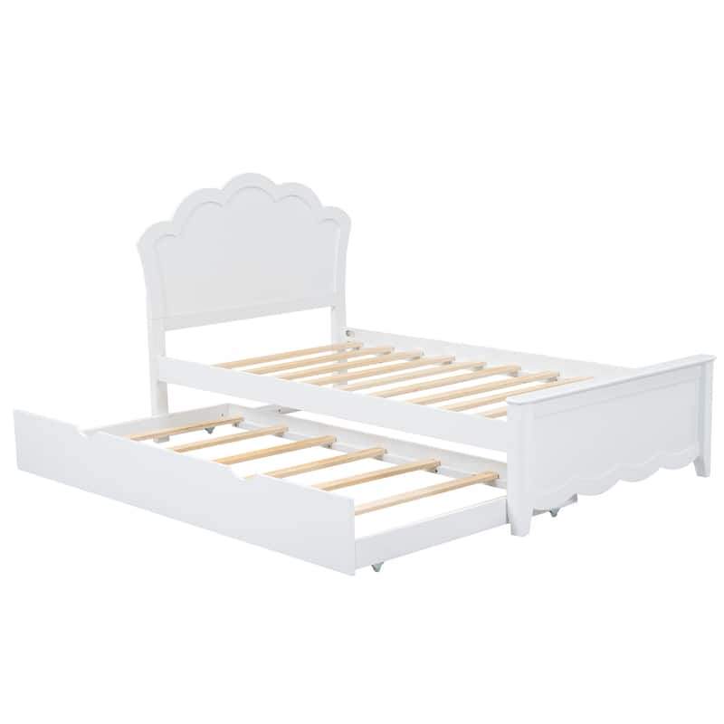 Wood Platform Bed with Headboard and Twin Size Trundle
