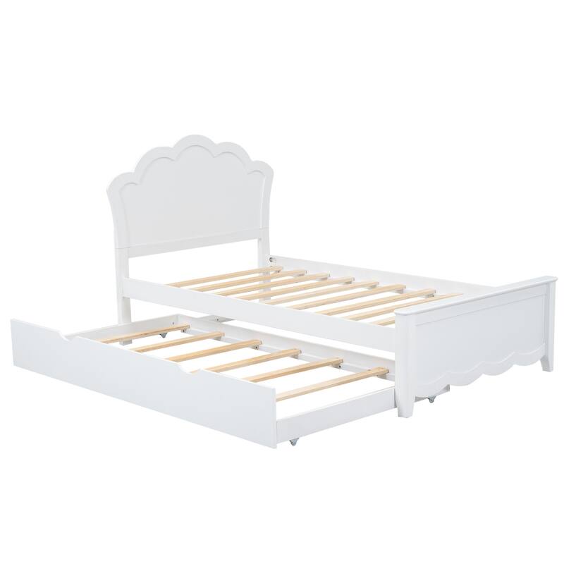 Wood Twin Bed with Trundle and Headboard, Solid Pine Frame, Space-Saving Design, Ideal for Guest Rooms