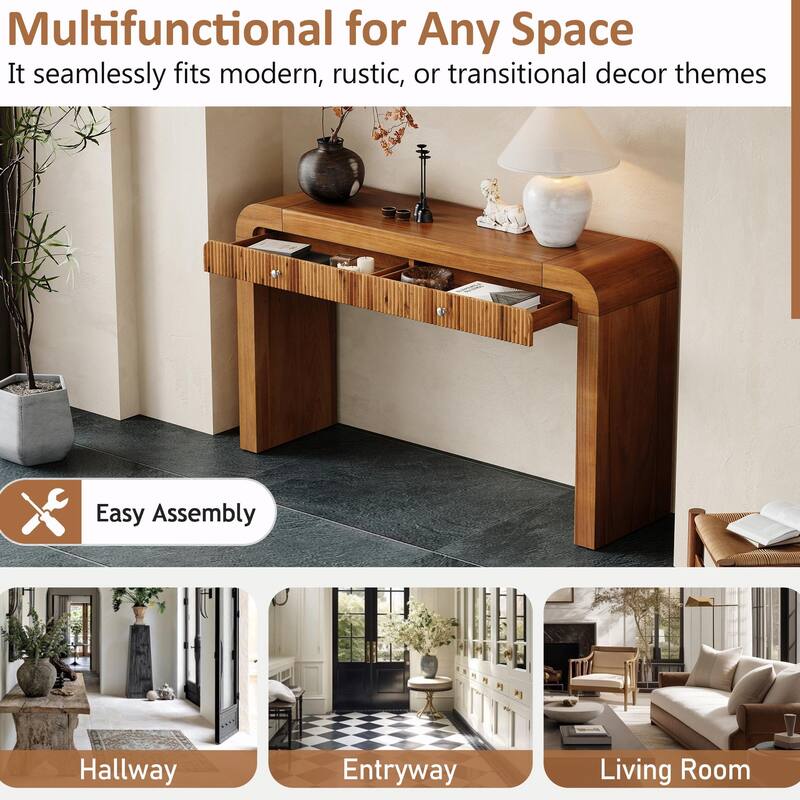 Console Table with Fluted Drawer & Thick Legs