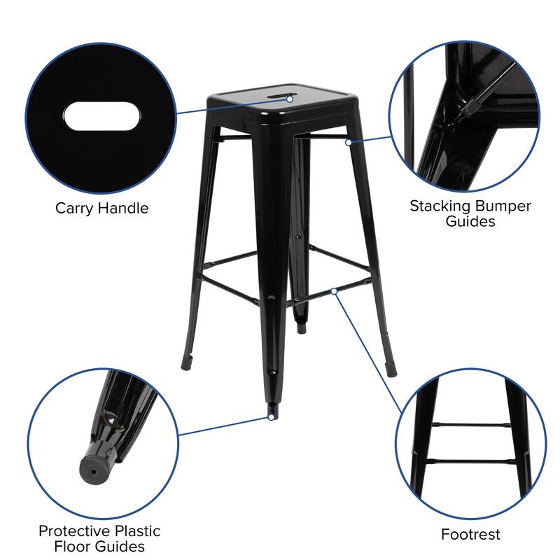 Metal 30-inch High Indoor Stackable Bar Stool (Set of 4)