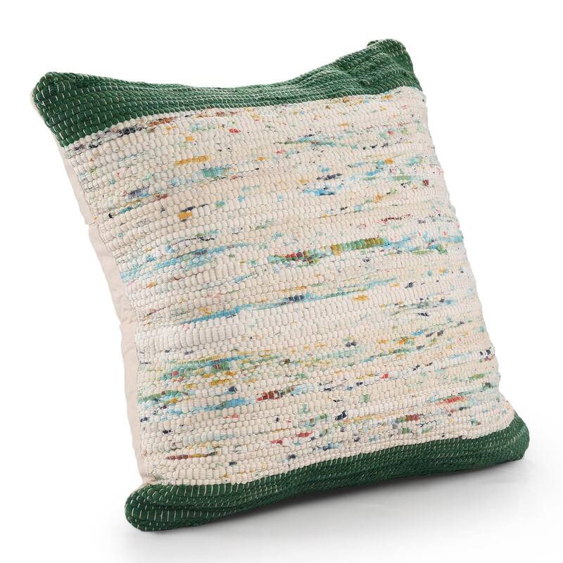 Hand Woven Abstract Square Throw Pillow - 20" - Forest Green and White