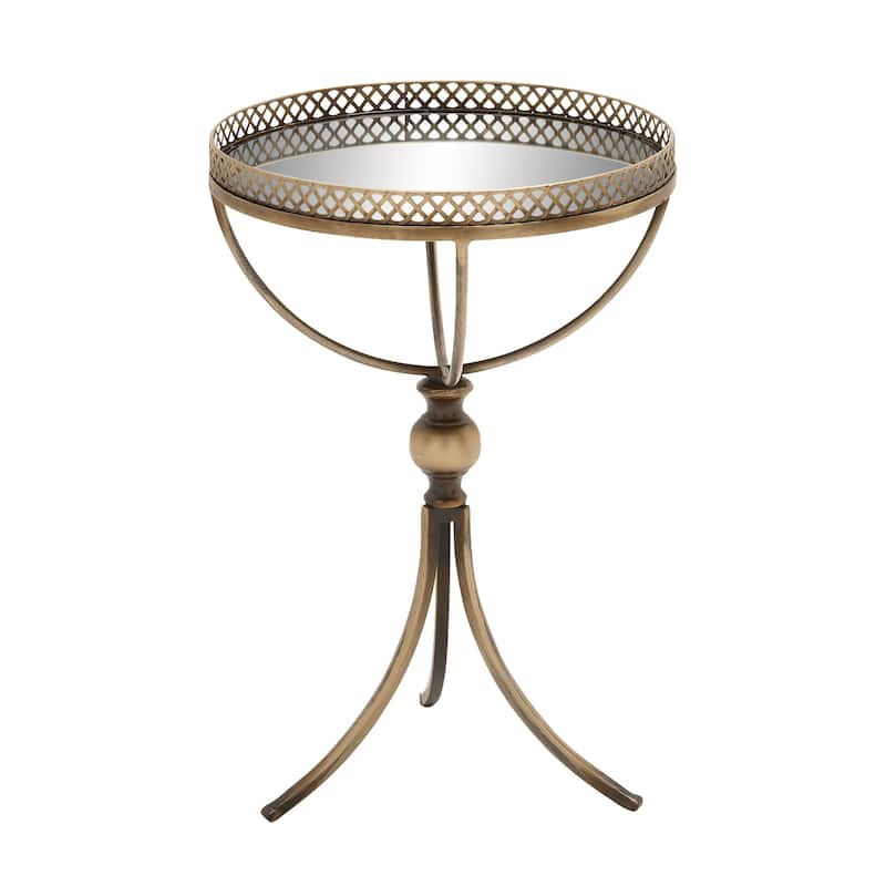 Metal Antique Inspired Accent Table with Curved Frame and Mirrored Glass Top - Brass - Roche River Decor - 16"Wx16"Lx24"H