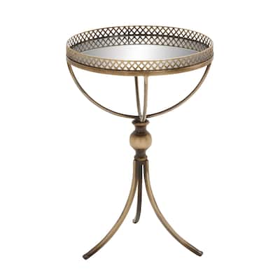 Metal Antique Inspired Accent Table with Curved Frame and Mirrored Glass Top - Brass - Roche River Decor - 16"Wx16"Lx24"H