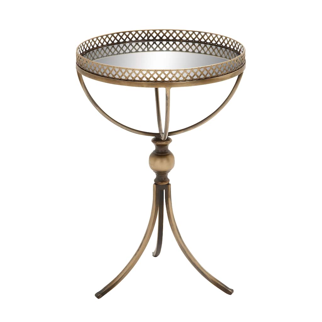 Metal Antique Inspired Accent Table with Curved Frame and Mirrored Glass Top - Brass - Roche River Decor - 16"Wx16"Lx24"H