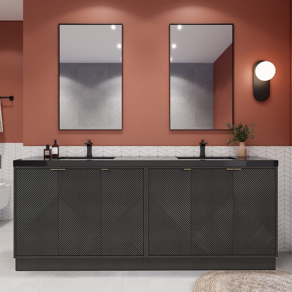 Milano 84" Freestanding Bathroom Vanity with Double Black Acrylic Sink