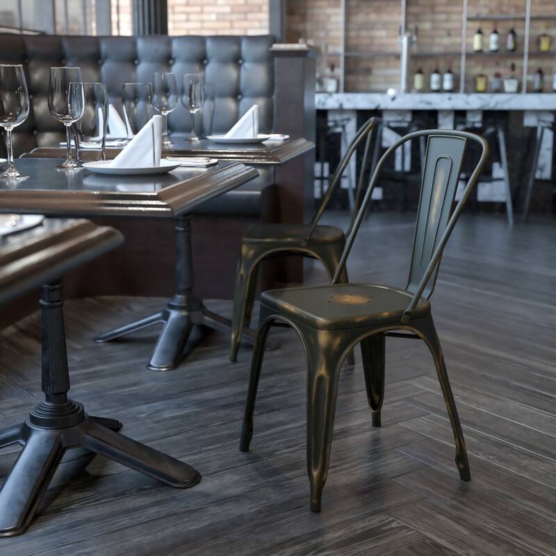 Distressed Metal Indoor/ Outdoor Stackable Chair - Copper