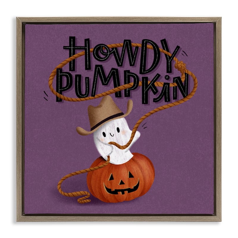Stupell Howdy Pumpkin Western Ghost Framed Floater Canvas Wall Art Design By Sarah Hickman - 25 x 25 - Brown