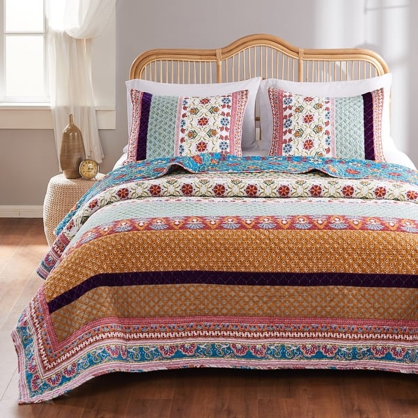 Greenland Home Fashions Thalia Velvet-Embellished Cotton Quilt Set - Tango 3PC - Oversized King