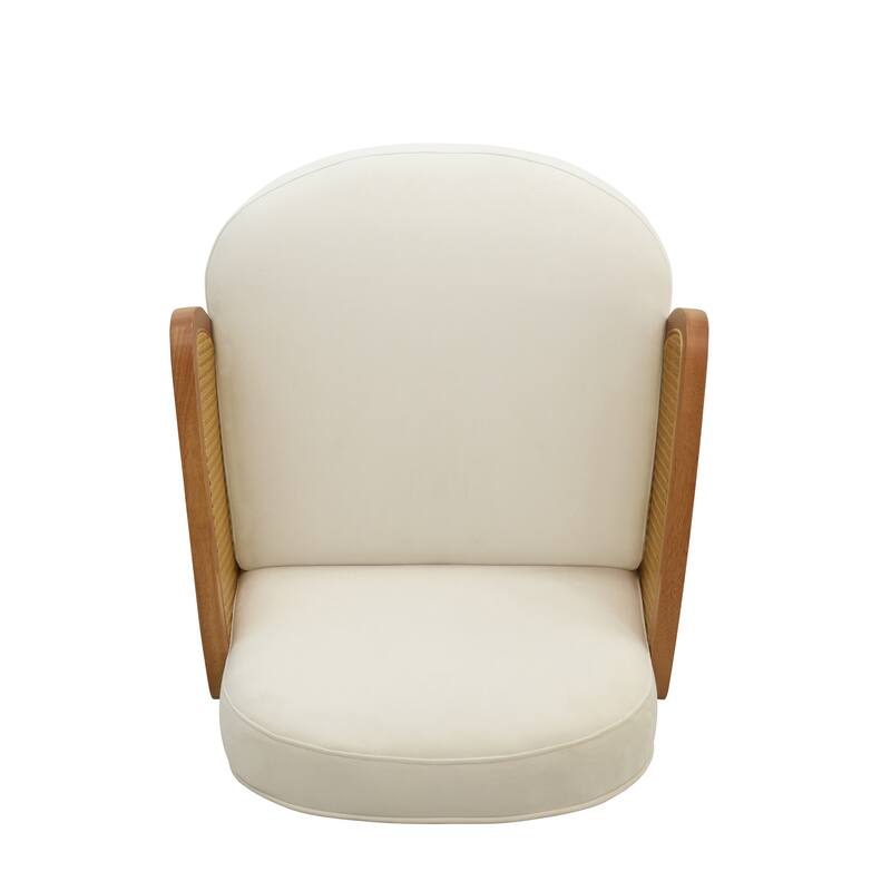 Mid-century Accent Chair with Rattan Armrests&Wooden Legs, for Living Room Reading Bedroom Balcony, Brown