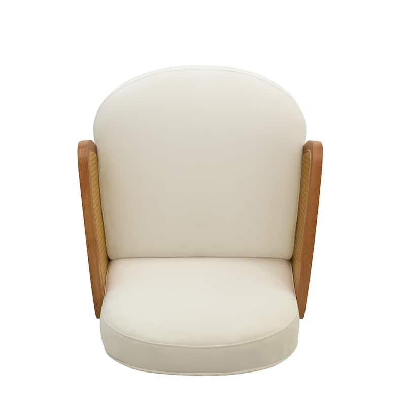 Velvet Accent Chair with Rattan Armrests