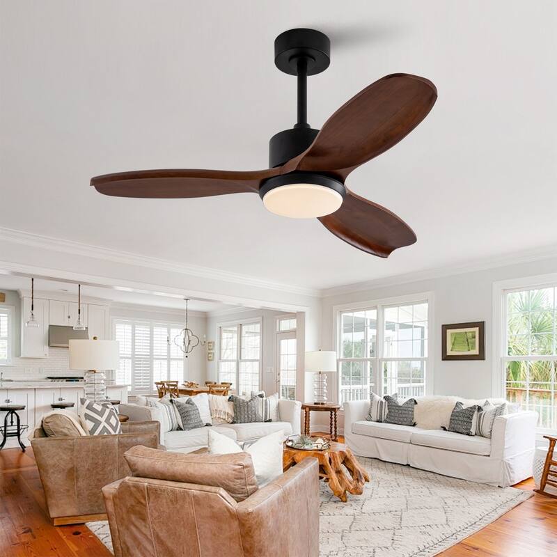 42" Wood Ceiling Fan with Lights Remote Control,Quiet DC Motor 3 Blade Ceiling Fans for Patio Living Room, Bedroom - Black + Dark Walnut