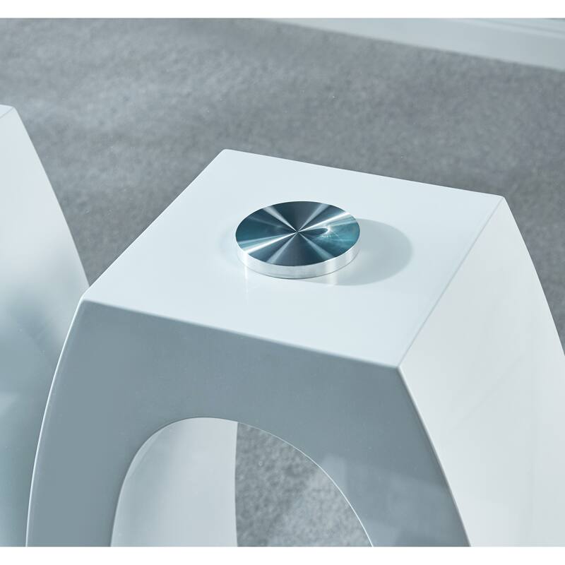 Contemporary Double Pedestal Dining Table, Tempered Glass Top with MDF Base